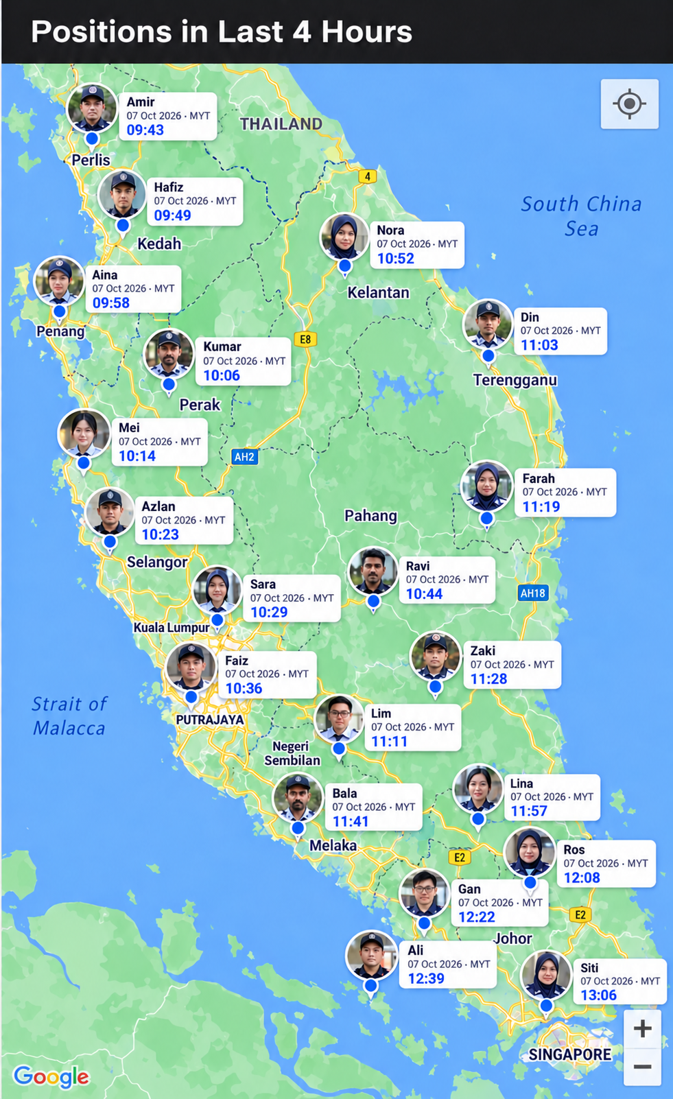 CTracer360 map showing multiple users in the field